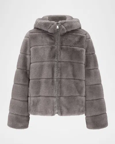 Theia Mink Faux Fur Hooded Jacket In Dark Gray