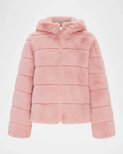 Theia Mink Faux Fur Hooded Jacket In Pink