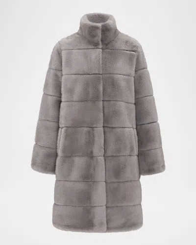 Theia Mink Faux Fur Reversible Short Coat In Dark Gray/black