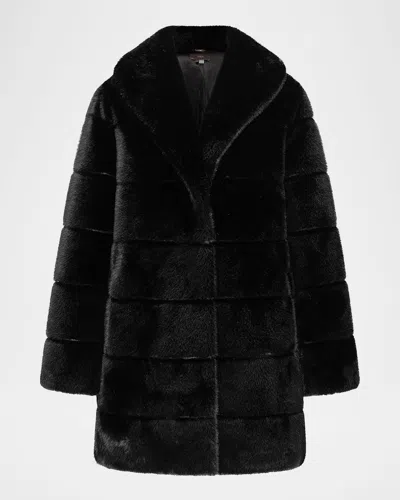 Theia Mink Faux Fur Stroller Coat In Black