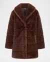 Theia Mink Faux Fur Stroller Coat In Brown
