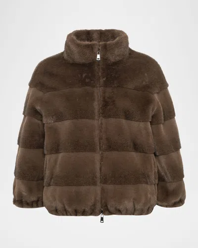 Theia Mink Faux Fur Zip Jacket In Brown