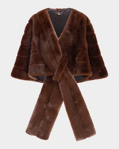 Theia Mink-like Faux Fur Stole In Brown
