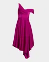 Theia Mirielle One-shoulder Satin Midi Dress In Pink