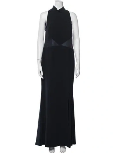 Pre-owned Theia Mock Neck Long Dress In Blue