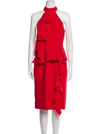 Pre-owned Theia Mock Neck Long Dress In Red