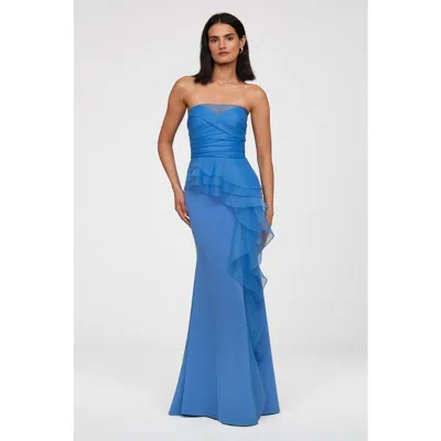 Theia Morgan Crepe And Organza Gown In Blue