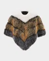 Theia Multicolor Chevron Fox-like Faux Fur Cape In White Gold Silver