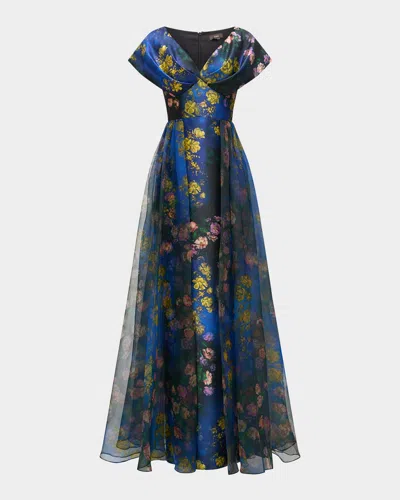 Theia Nadia Floral-print Empire Gown In Nightfall Garden