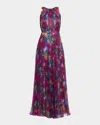 Theia Naveen Pleated Floral-print Organza Gown In Pink
