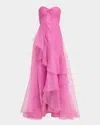 Theia Nicki Strapless Ruffle Organza Gown