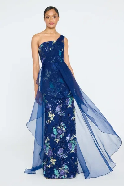 THEIA THEIA NOEMI COLUMN GOWN WITH OVERLAY
