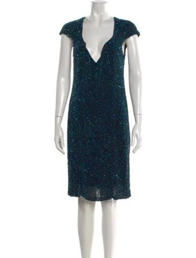Pre-owned Theia Nylon Knee-length Dress In Blue