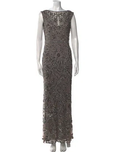 Pre-owned Theia Nylon Long Dress In Gray
