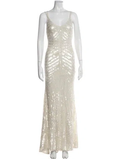 Pre-owned Theia Nylon Long Dress In Neutral