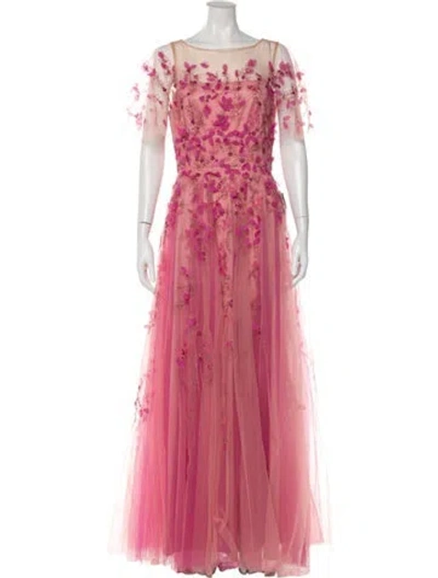 Pre-owned Theia Nylon Long Dress In Pink