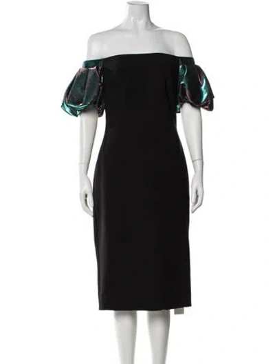 Pre-owned Theia Off-the-shoulder Knee-length Dress In Black