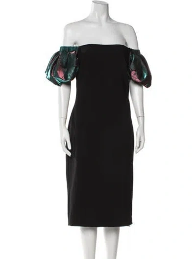 Pre-owned Theia Off-the-shoulder Knee-length Dress In Black