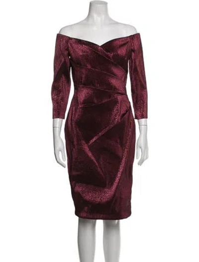 Pre-owned Theia Off-the-shoulder Knee-length Dress In Burgundy