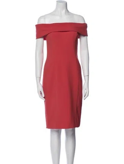 Pre-owned Theia Off-the-shoulder Knee-length Dress In Red