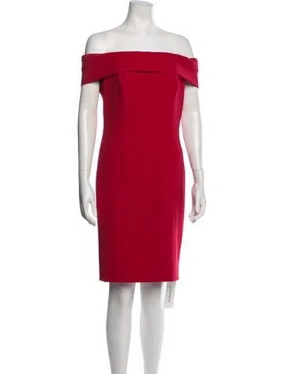 Pre-owned Theia Off-the-shoulder Knee-length Dress In Red