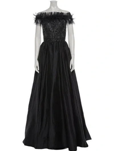 Pre-owned Theia Off-the-shoulder Long Dress In Blue