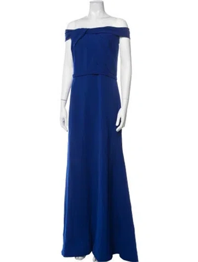 Pre-owned Theia Off-the-shoulder Long Dress In Blue