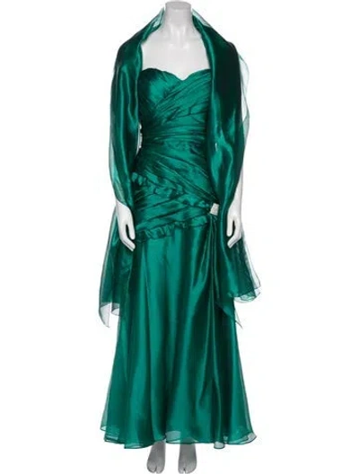 Pre-owned Theia Off-the-shoulder Long Dress In Green