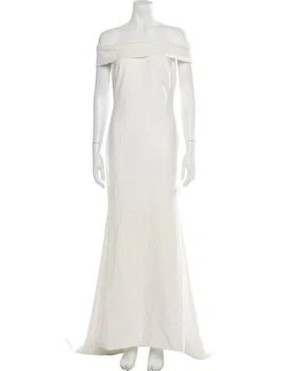 Pre-owned Theia Off-the-shoulder Long Dress In Neutrals