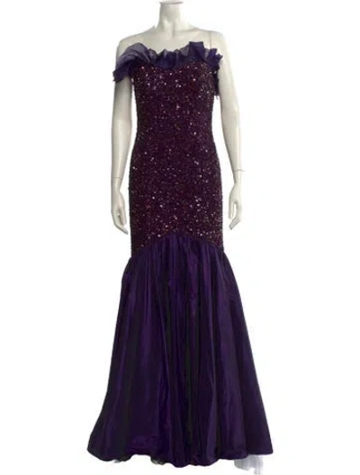 Pre-owned Theia Off-the-shoulder Long Dress In Purple