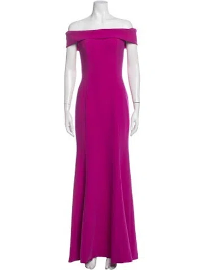 Pre-owned Theia Off-the-shoulder Long Dress In Purple