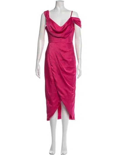 Pre-owned Theia Off-the-shoulder Midi Length Dress In Pink