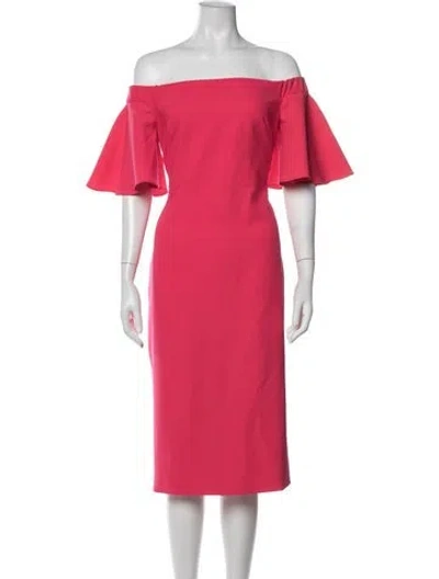 Pre-owned Theia Off-the-shoulder Midi Length Dress In Pink