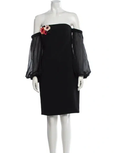 Pre-owned Theia Off-the-shoulder Mini Dress In Black