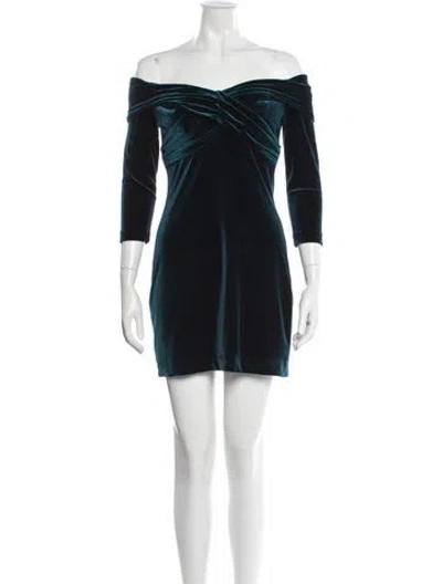 Pre-owned Theia Off-the-shoulder Mini Dress In Blue