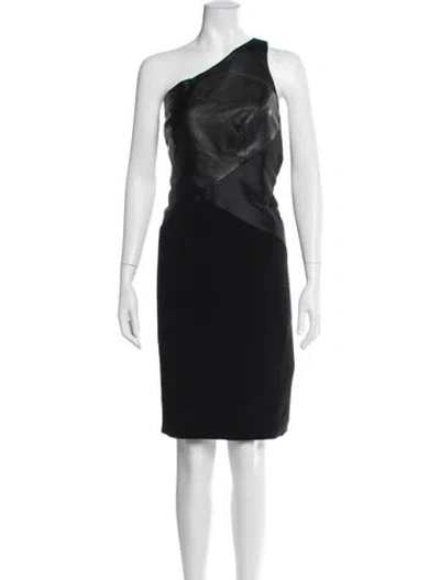 Pre-owned Theia One-shoulder Knee-length Dress In Black