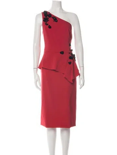 Pre-owned Theia One-shoulder Knee-length Dress W/ Tags In Red