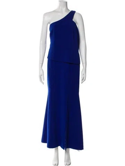 Pre-owned Theia One-shoulder Long Dress In Blue