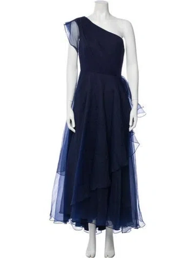 Pre-owned Theia One-shoulder Long Dress In Blue