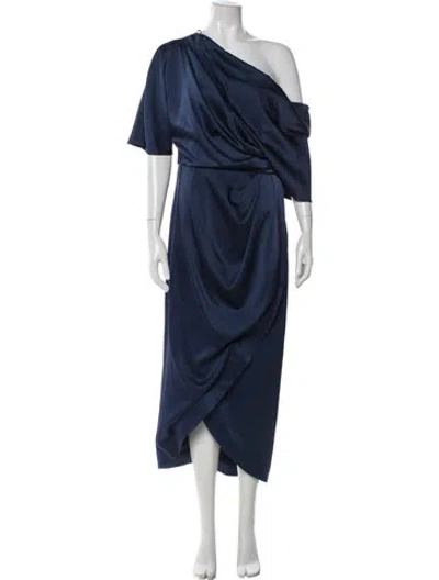 Pre-owned Theia One-shoulder Long Dress In Blue