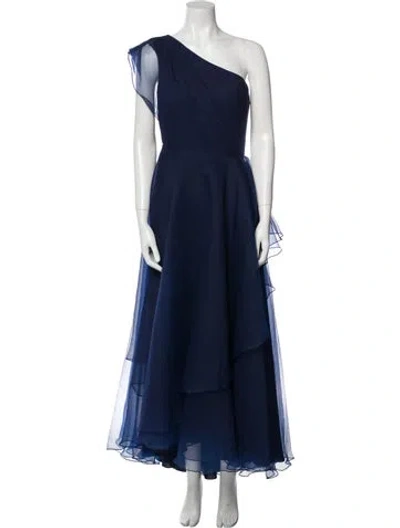 Pre-owned Theia One-shoulder Long Dress In Blue