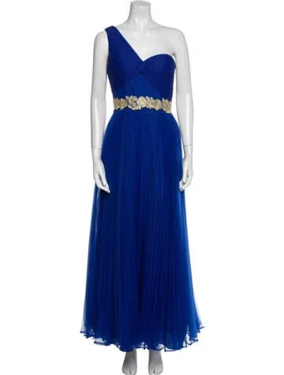 Pre-owned Theia One-shoulder Long Dress In Blue