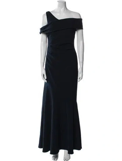 Pre-owned Theia One-shoulder Long Dress In Blue