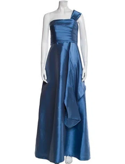 Pre-owned Theia One-shoulder Long Dress In Blue