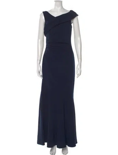 Pre-owned Theia One-shoulder Long Dress In Blue