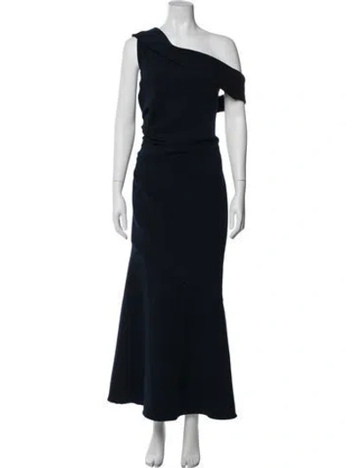Pre-owned Theia One-shoulder Long Dress In Blue
