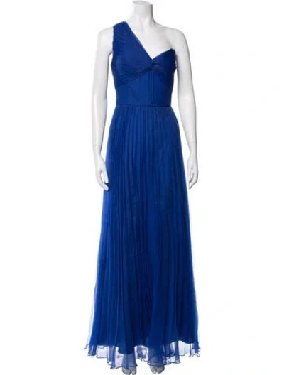 Pre-owned Theia One-shoulder Long Dress In Blue