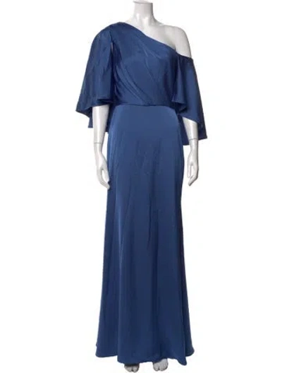 Pre-owned Theia One-shoulder Long Dress In Blue