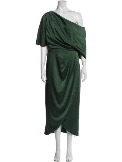 Pre-owned Theia One-shoulder Long Dress In Green