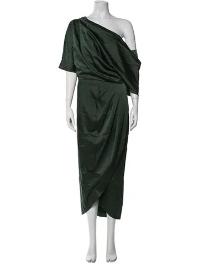 Pre-owned Theia One-shoulder Long Dress In Green